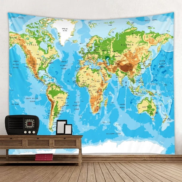 Tapiz de impresión de mapa del mundo súper grande HD, suave y fácil de cuidar para decoración de pared, tela colgante