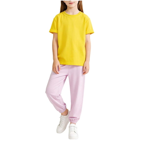 BLVB Toddler Boys Girls Match Clothing Sets Short Sleeve Tshirts Tops Harem Pants 2 Piece Outfits Kids Summer Clothes(Yellow AA2,1-2 Years)