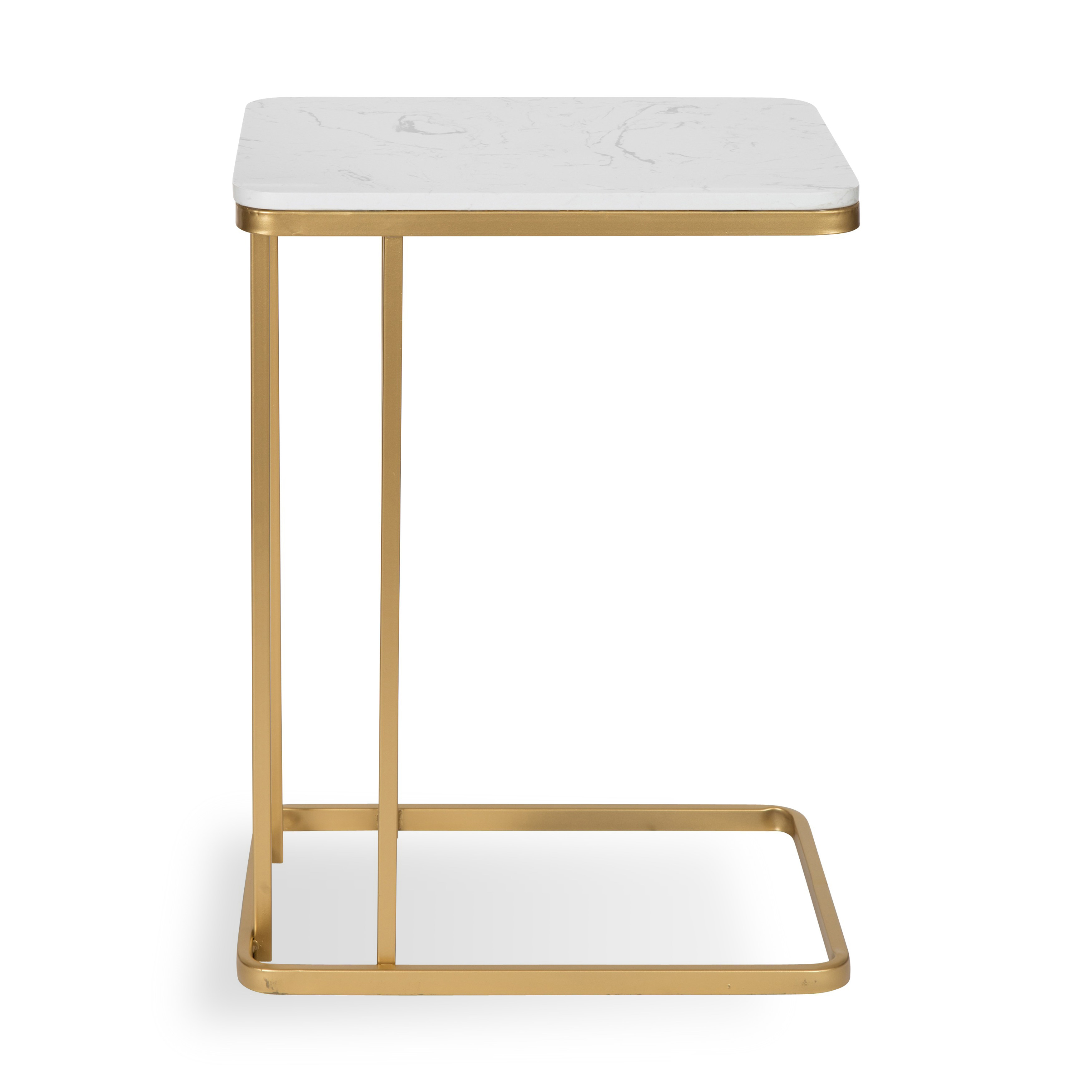 Kate and Laurel Credele Marble Sofa Side C-Table with Gold Metal Base - image 3 of 6
