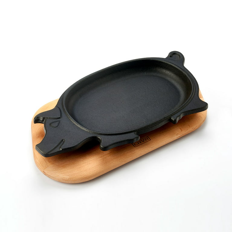 LAVA CAST IRON Lava Enameled Cast Iron Serving Dish 8 inch-Round with  Beechwood Service Platter