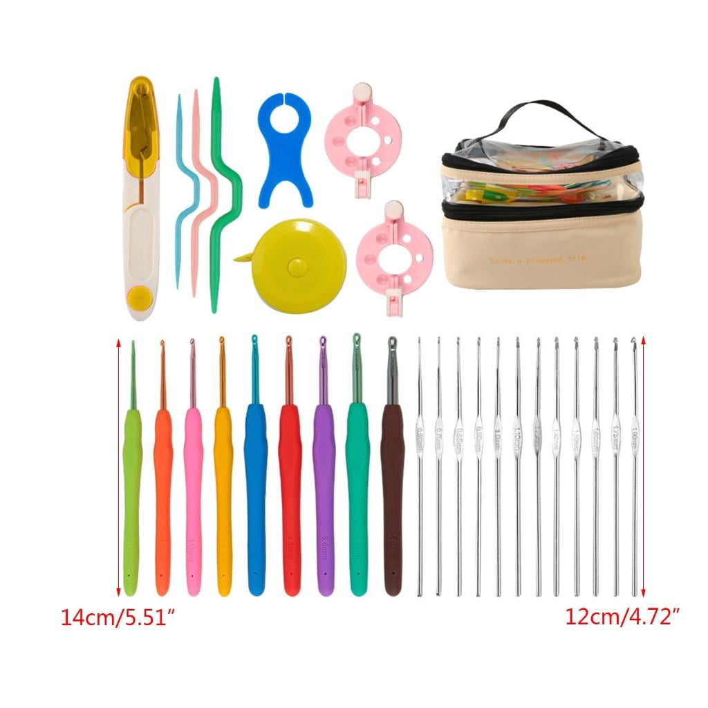 58 Pieces Portable Crochet Starter Kits Beginners Crochet Kits Crochet Yarn and Crochet Hook Set for Making Bag, Gloves