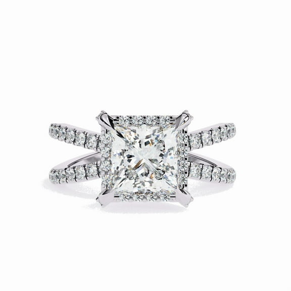 Princess Cut IGI Certified Lab Grown Diamond Split Shank With Pave Wedding Ring,14k White Gold Engagement Ring, Anniversary Promise Ring For
