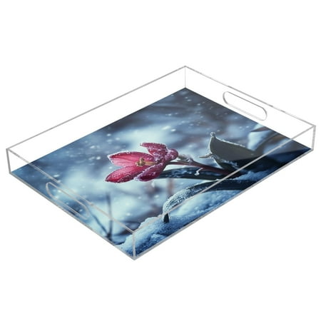 

Acrylic Tray 15.7*11.8*1.9 Inch Transparent Tray Food Tray Tea Cup Tray Serving Trays Cosmetics Storage Kitchen Table Bathroom Sundry Storage Picturesque Winter Flower