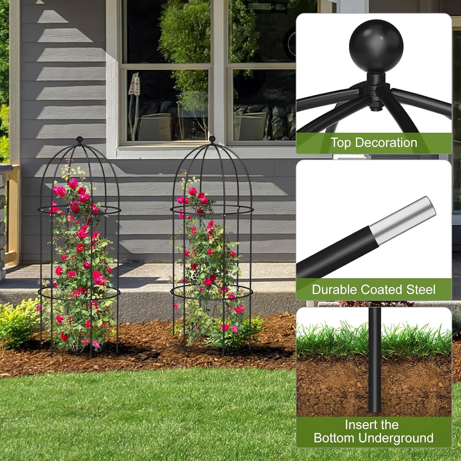 FICISOG 3 Pack Metal Plant Cage Support, 47" H Peony Support Tomato Cage Garden Obelisk Trellis Supports Tower Obelisk Garden Trellis for Clematis Vine Jasmine Outdoor Indoor