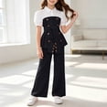 thumbnail image 2 of HBGVBA Girls 2 Piece Outfit Short Sleeve Colorblock Top with Wide Leg Pants Casual Set for 4-13 Years, 2 of 5