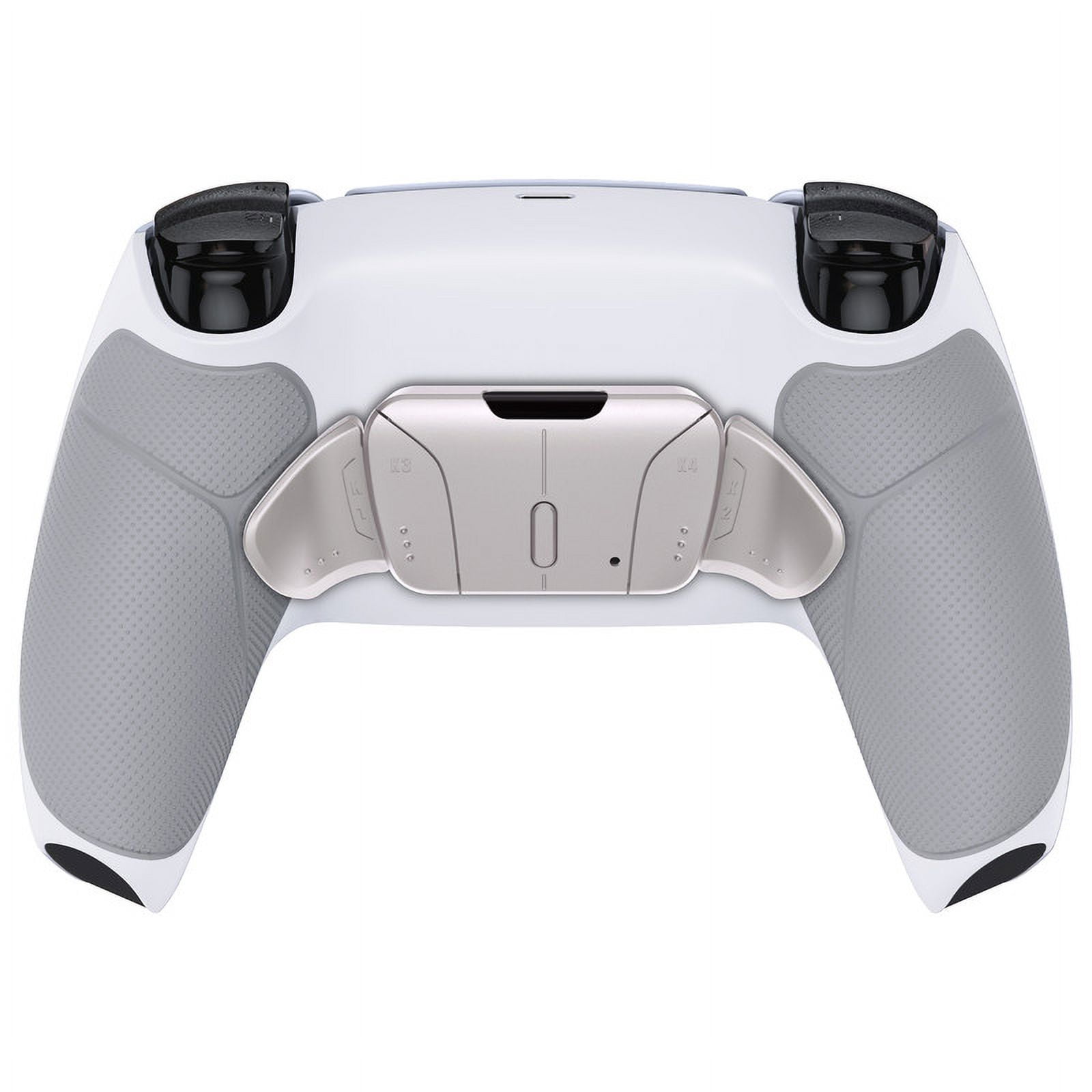 eXtremeRate Real Metal Buttons RMB RISE4 V3 Remap Kit for PS5 Controller BDM-030 040 050, Redesigned Gray Rubberized Grip White Bottom Shell Upgrade Board 4 Silver Back Paddles Set for PS5 Controller