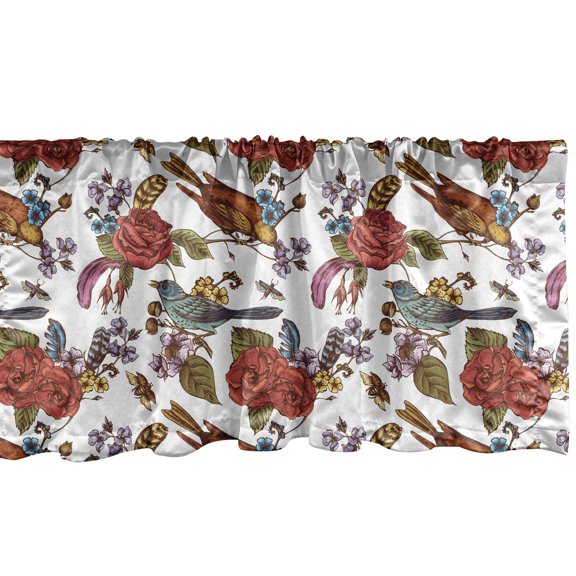 Ambesonne Botanical Window Valance, Blossoming Bouquets Birds, 54" X 18", Multicolour