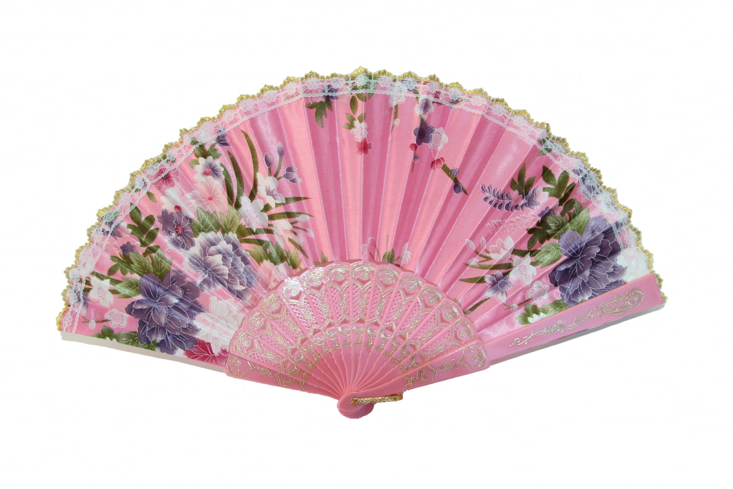 Silk Hand Fan with Golden Lace in Different Colors-pink - Walmart.com ...
