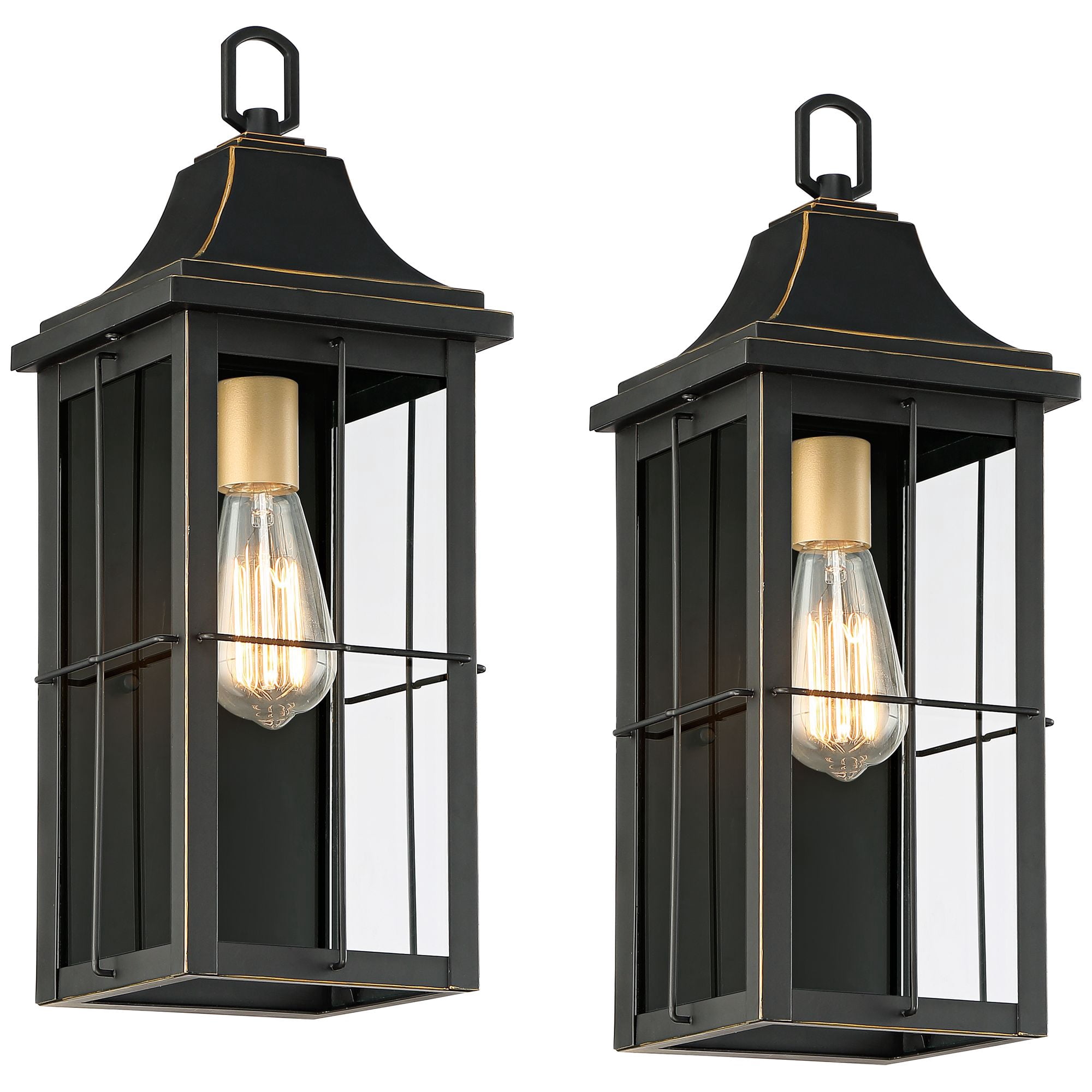 John Timberland Sunderland Vintage Outdoor Wall Light Fixtures Set of 2 Black Metal 18 1/2" Clear Glass Panels for Post Exterior Barn Deck