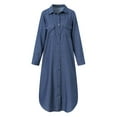 thumbnail image 2 of MAWCLOS Women V Neck Shirt Dress Loose Fall Maxi Dresses Button Down Lapel Collar Baggy Dress Dark Blue M, 2 of 7