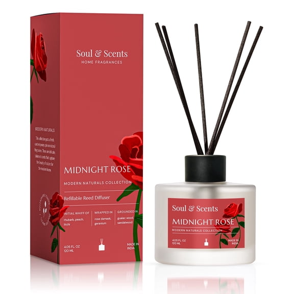 Soul & Scents Reed Diffuser Set-Rose, 4.1 oz Scented Oil with 6 Fiber Sticks, Long-Lasting Home Fragrance for Bedroom, Bathroom, Office