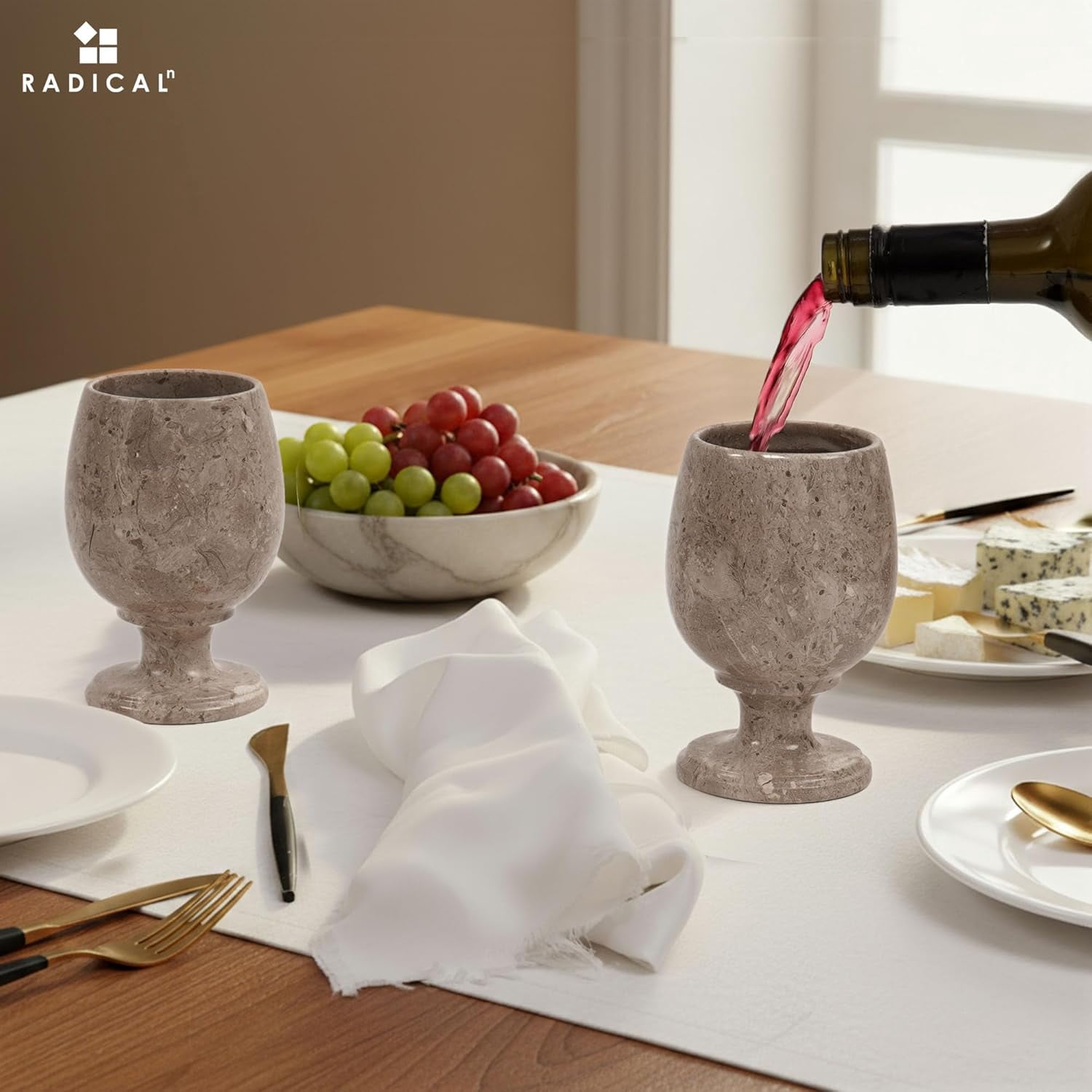 Radicaln Marble Wine Glasses Set of 2 Handmade Oceanic 5 inch Stem Wine Glasses For Dining Table Decor, Ideal Drinking Glassware, White and Red Wine Glasses For Party