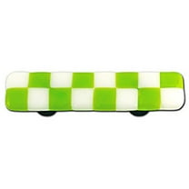 Hot Knobs HK7003-PA Spring Green & White Rectangle Glass Cabinet Pull - Aluminum Post