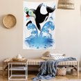 thumbnail image 2 of Funny Tapestry, Summer Holiday Ocean Cute Jumping Killer Whale with Sunglasses Cartoon Animal Love, Wall Hanging for Bedroom Living Room Dorm Decor, 40W X 60L Inches, Black Blue, by Ambesonne, 2 of 5