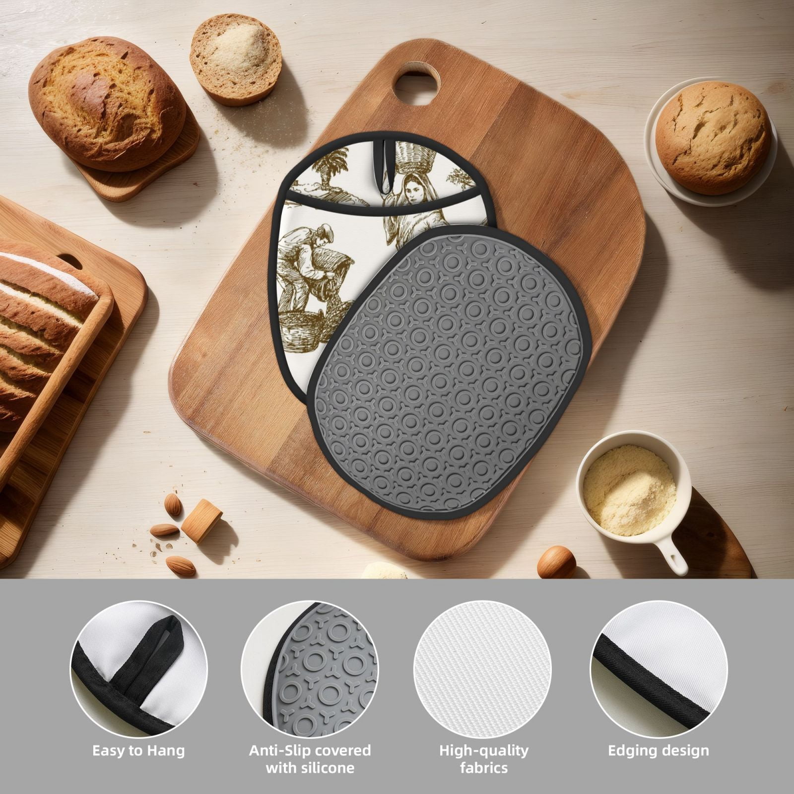Naloa Olive Picking Silicone Pot Holders, Oven Mitts Heat Resistant Hot Pads, Non Slip Pot Holder for Kitchen Baking and Cooking 9.4 x 7.5 Inches