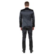 Tazzio Skinny Fit Shiny Satin Tuxedo 3 Piece Suit Set with Bowtie