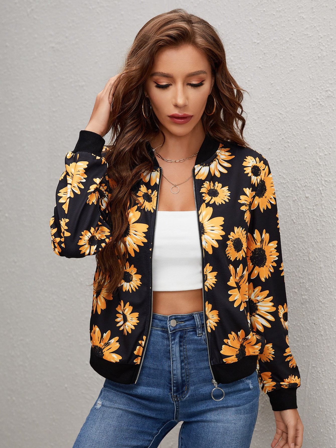 INTERESTPRINT Womens Sunflower Jacket Outwear