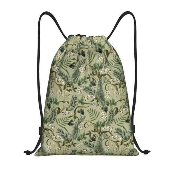 Fotbe Tropical Plants Green Bolsa Mochila con Cordón Estampada, Bolsa de Gimnasio Deportiva, Bolsa Cinch, Bolsa con Cordón para Hombres y Mujeres-Medium