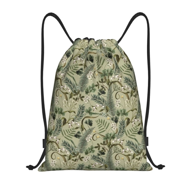 Saiise Tropical Plants Green Pattern Sports Drawstring Backpack - String Swim Gym Bag with Wet Proof Pocket for Women&Men-Medium