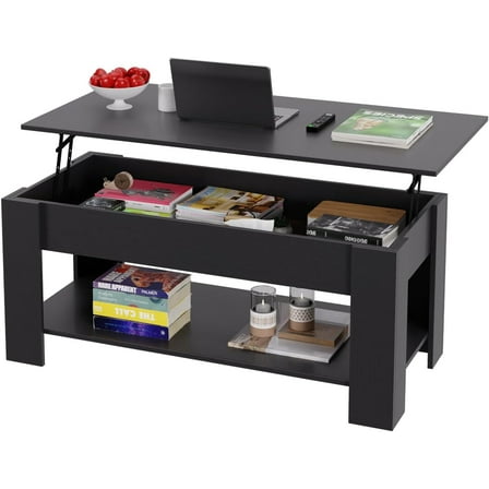 PayLessHere Lift Top Coffee Tables with Hidden Compartment and Storage Shelf,Black