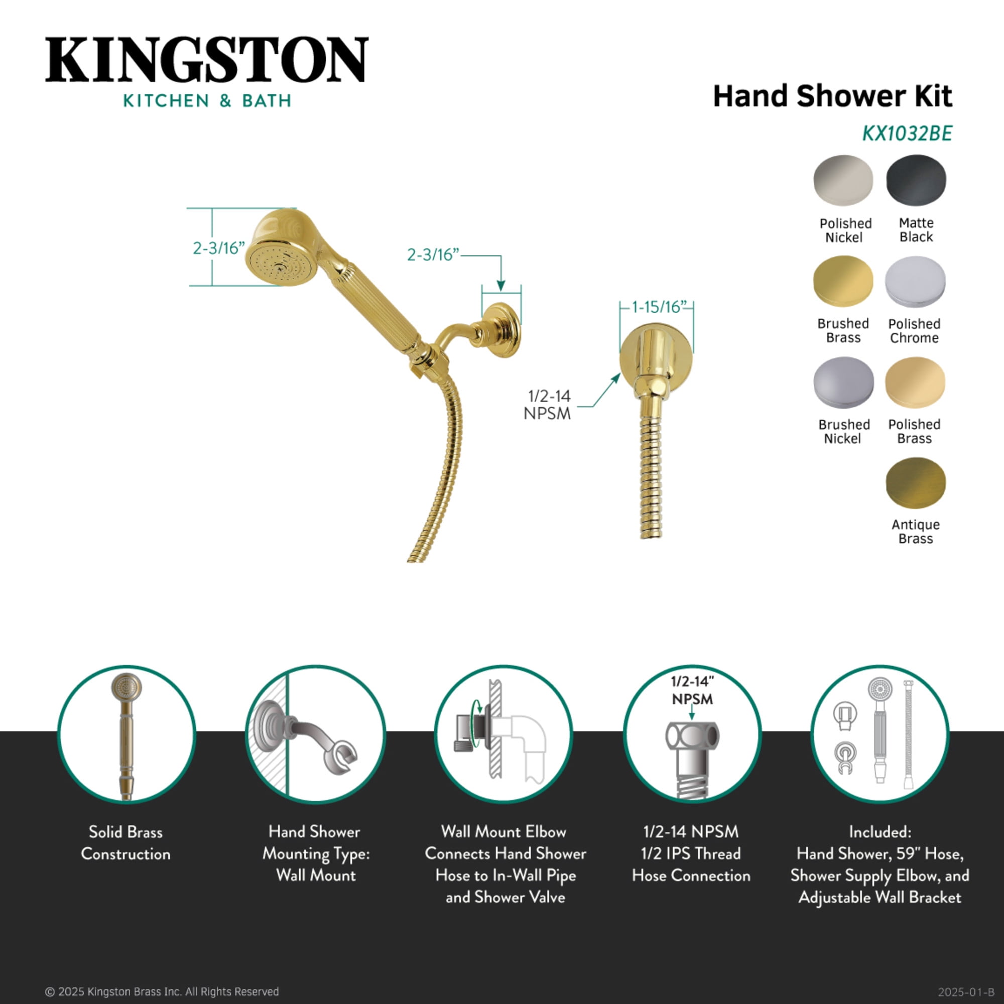 Kingston Brass KX1033BE Restoration Hand Shower Kit, Antique Brass