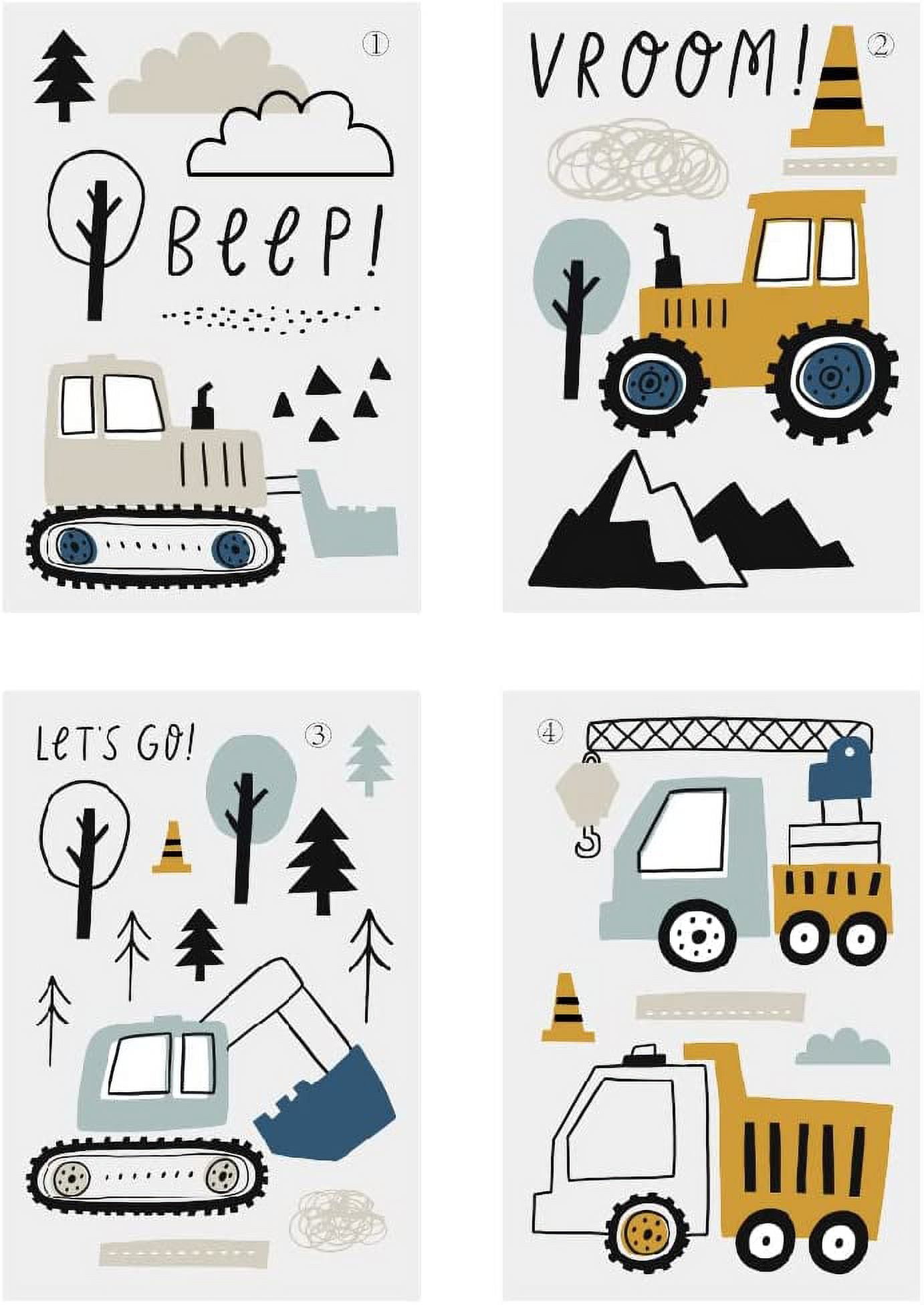 STONCEL 37 pcs Cartoon Bulldozer Digger Wall Stickers, Adorable Baby Boys Room Decor, Hand-painted Style Crane Truck Wall Decals for Bedroom Nursery, Construction Wall Murals Peel and Stick (37PCS)