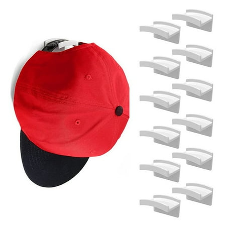 

White Adhesive Hat Hooks for Wall (13-Pcs) - Minimalist Hat Rack Design No Drilling Strong Hold Hat Hangers for Closet