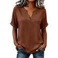thumbnail image 2 of Women's V-Neck Top Baeitkot Women's Solid Color Casual V-Neck Short Sleeve Top Orange XL, 2 of 7