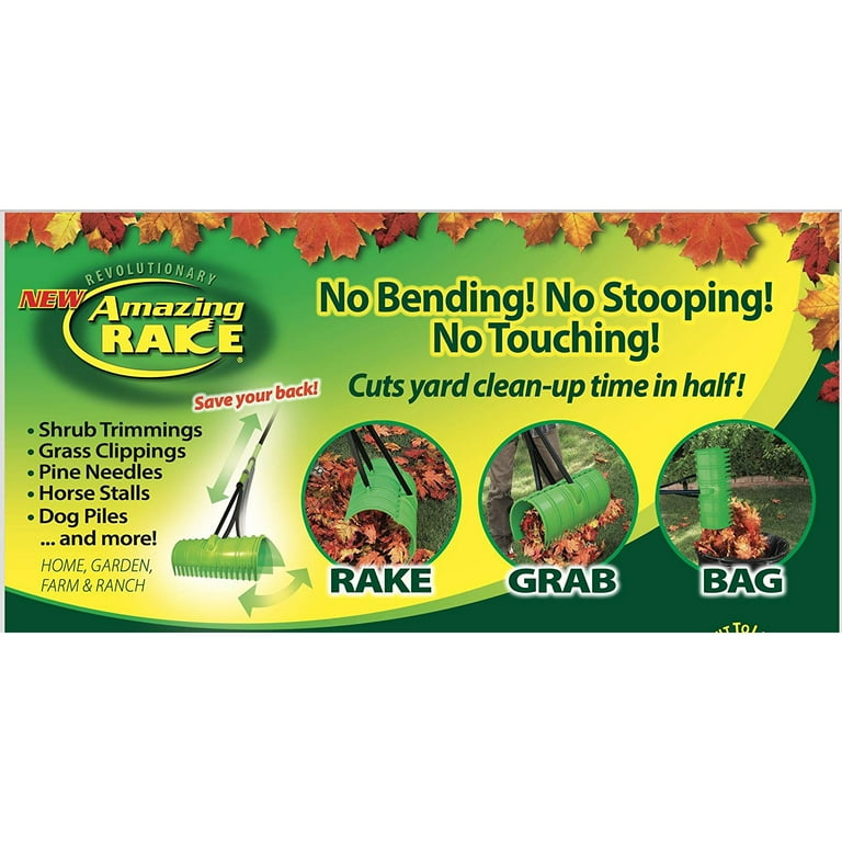 Amazing Rake RK-31010 17 In. 3-in-1 Lime Green Ergonomic Pickup Rake With Telescopic Rubber Grip Steel Handle