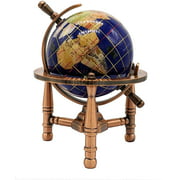 Unique Art 6-Inch Tall Blue Lapis Ocean Mini Table Top Gemstone World Globe with Copper Tripod