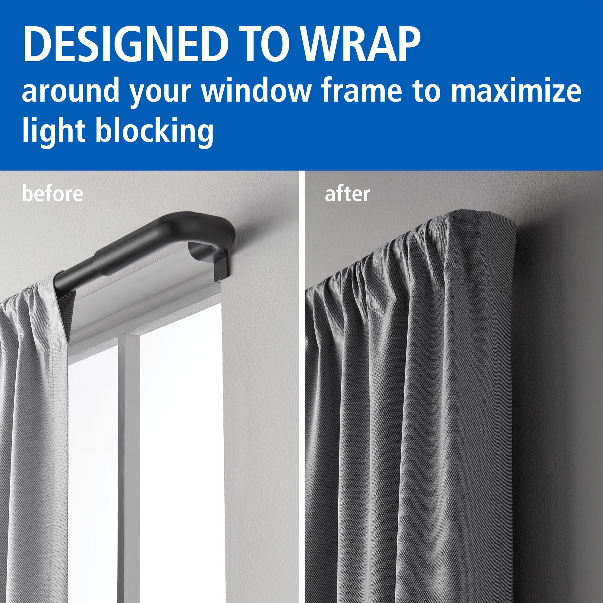 Mainstays Adjustable Wrap Around Tension Curtain Rod, Room Darkening, Black, 48-84 Inch