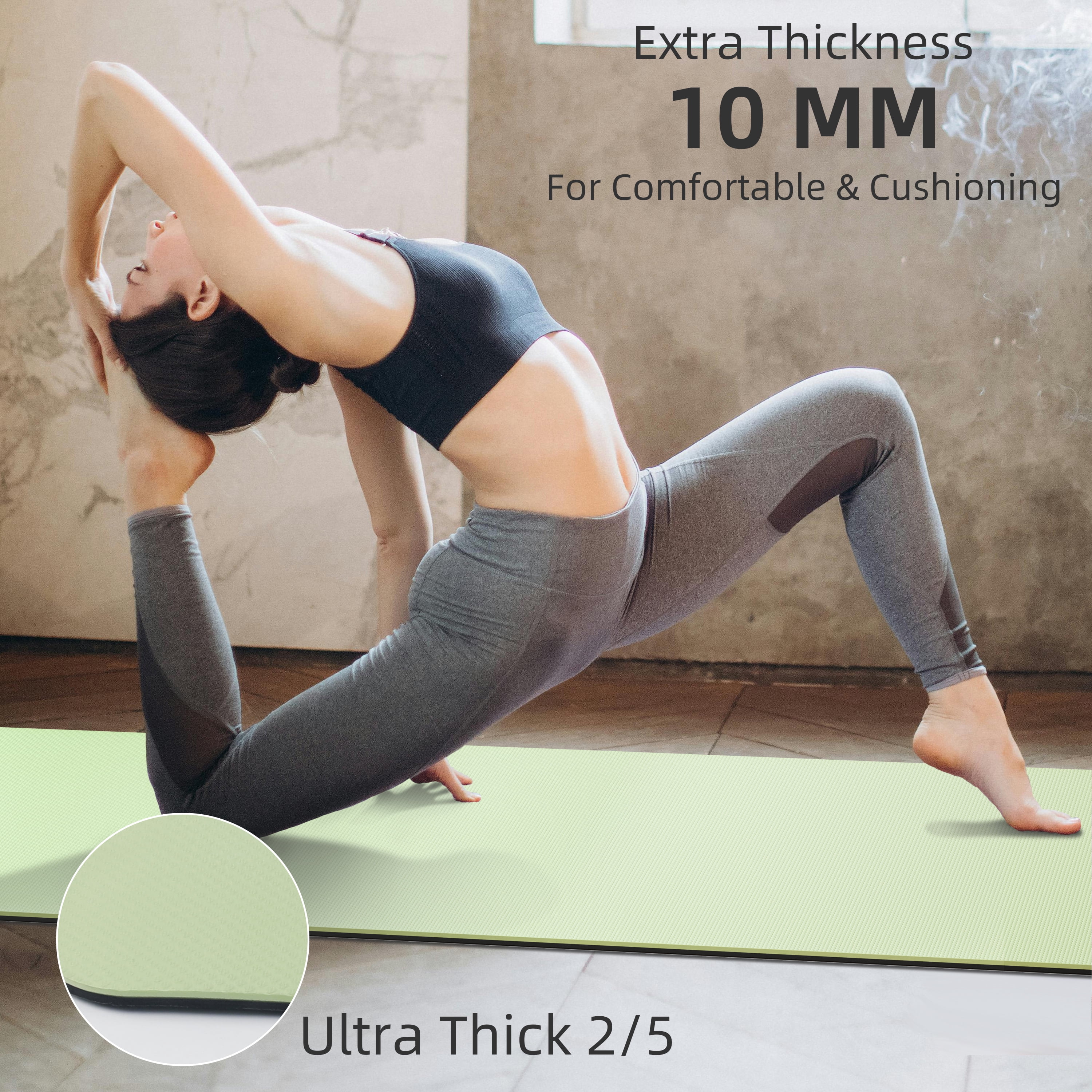 SAHAI 0.4inch Non-Slip Thick Yoga Mat with Strap –Travel & Home Gym Exercise Mat | 72x24 inch(Green+Black)