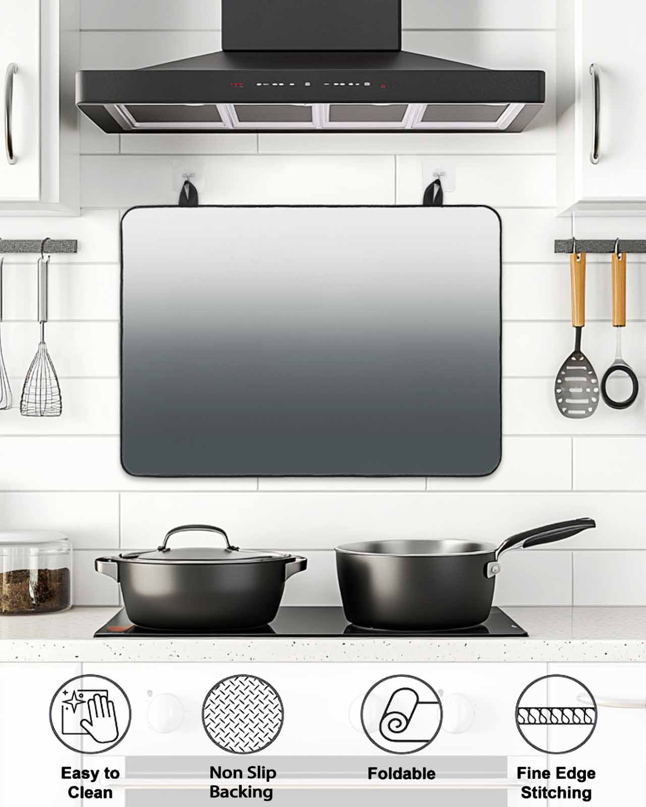 Stove Top Covers for Electric Stove, Grey Ombre Glass Stovetop Cover Protector, Gray White Gradient Modern Abstract Art Induction Cooktop Protector Oven Mat for Kitchen Countertop 24"x21"