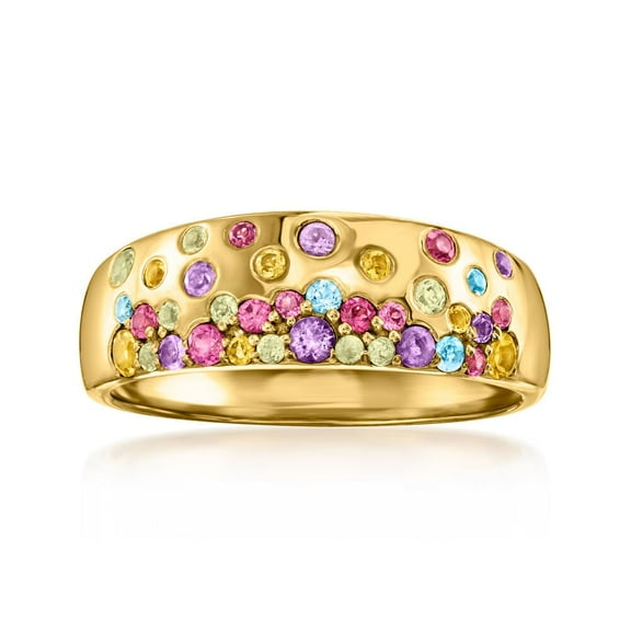 Dreamofdazzles Jewels 2.00 Ctw Round Cut Multi-Gemstone Scattered Wedding Anniversary Band Ring 14K Yellow Gold Plated 925 Sterling Silver 925 Sterling Silver -4