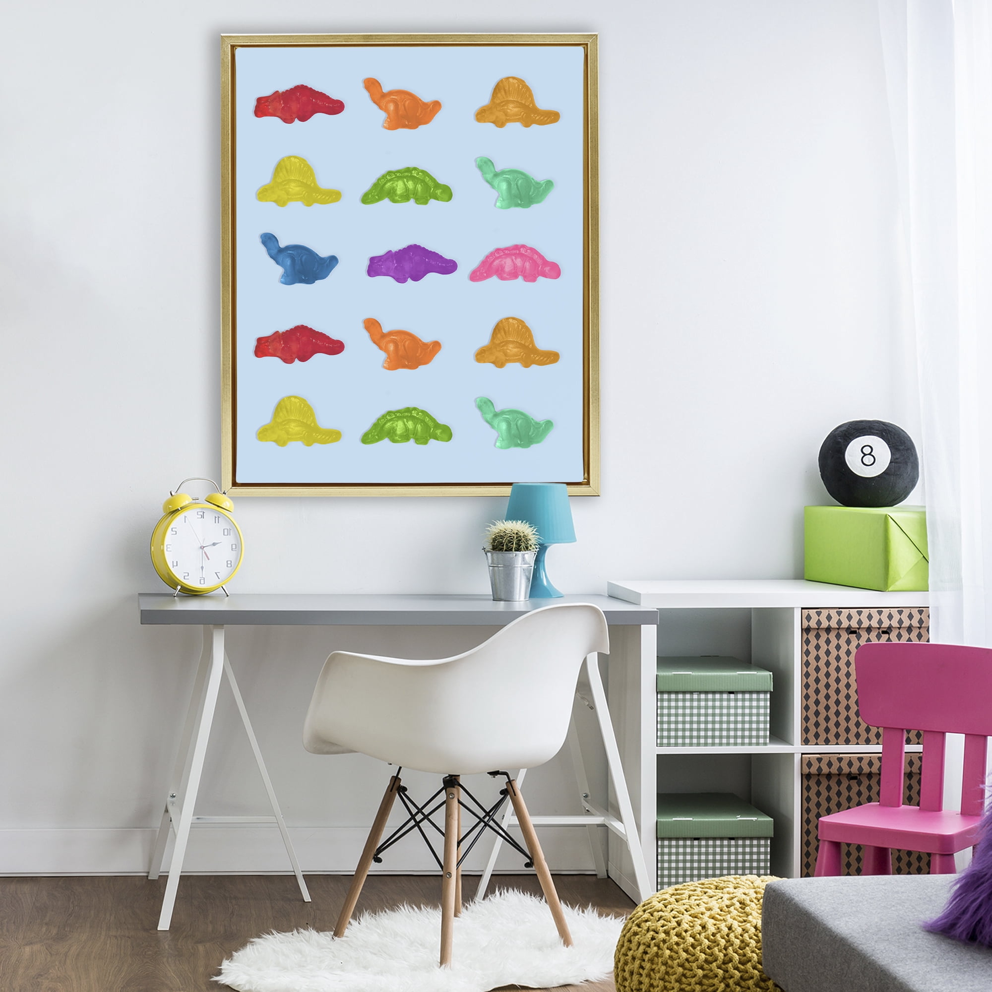 Stupell Industries Colorful Dinosaur Candies Gold Framed Floater Canvas Wall Art, design by LISH Creative