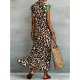 thumbnail image 5 of Womens Leopard Print Sleeveless Shirt Dress With Vibrant Green Trim Elegant Vacation Summer Maxi, 5 of 7