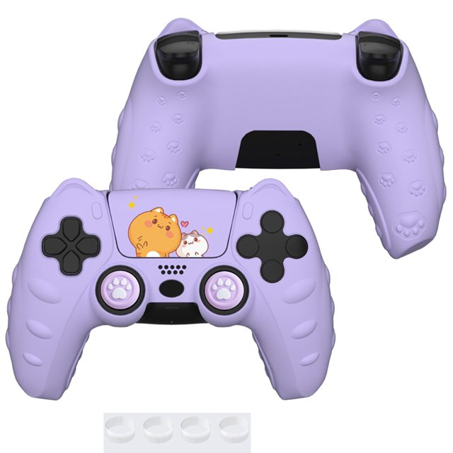 Silicone Protective Cover for PS5 Game Controller, Soft, Comfortable, Cartoon and Cute, with Joystick Cap and Sticker Joystick Ring Accessories