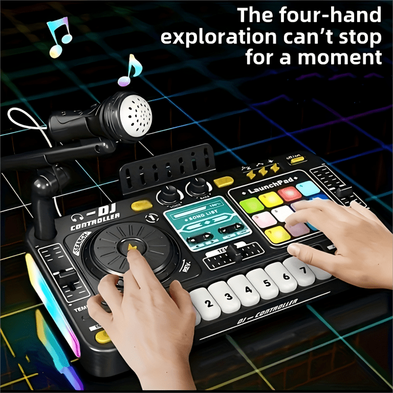 OZMI DJ Turntable Set - Portable Mixer with 7 Piano Keys