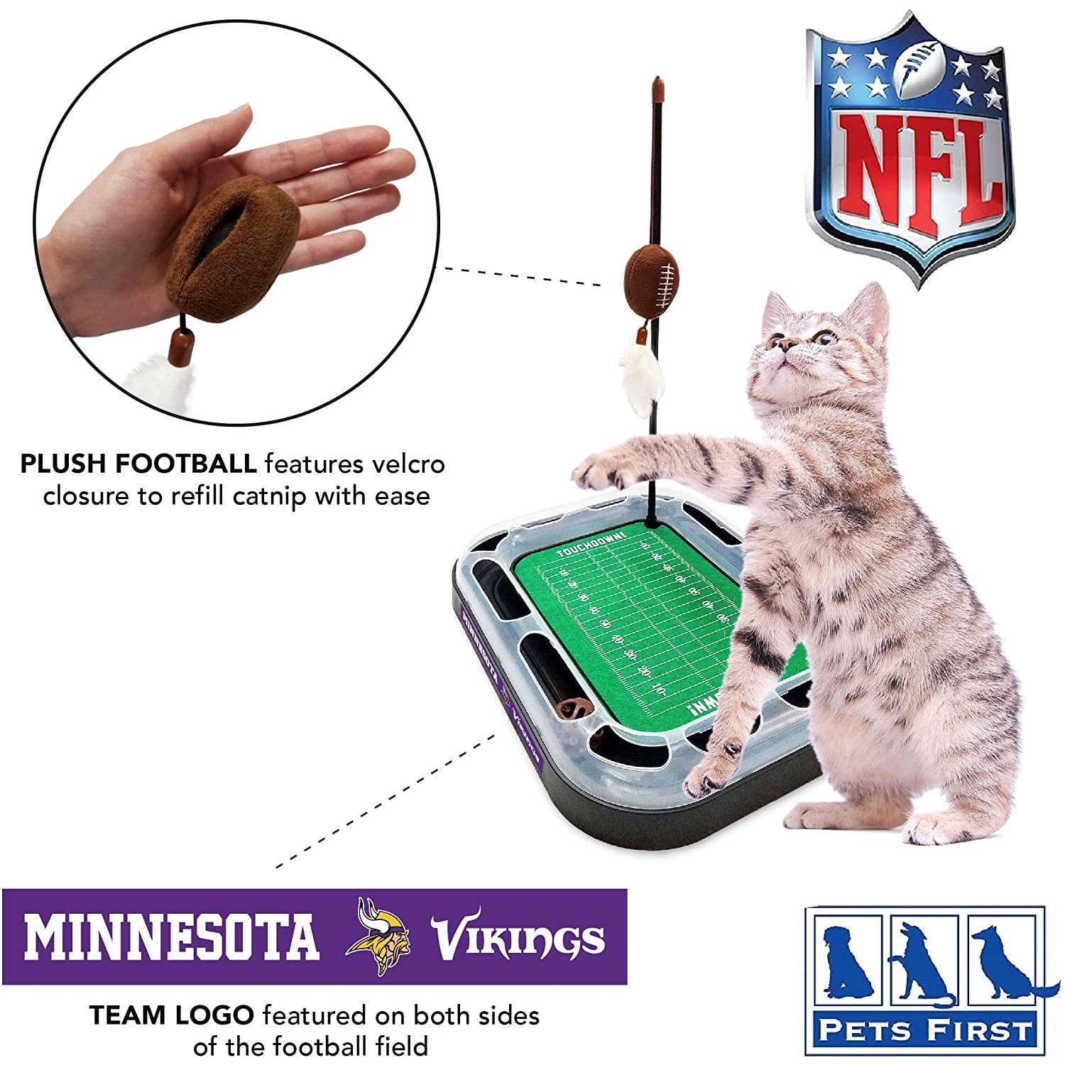 NFL Minnesota Vikings CAT Scratcher Toy with Catnip Plush & Feather Cat and Kitty Toy