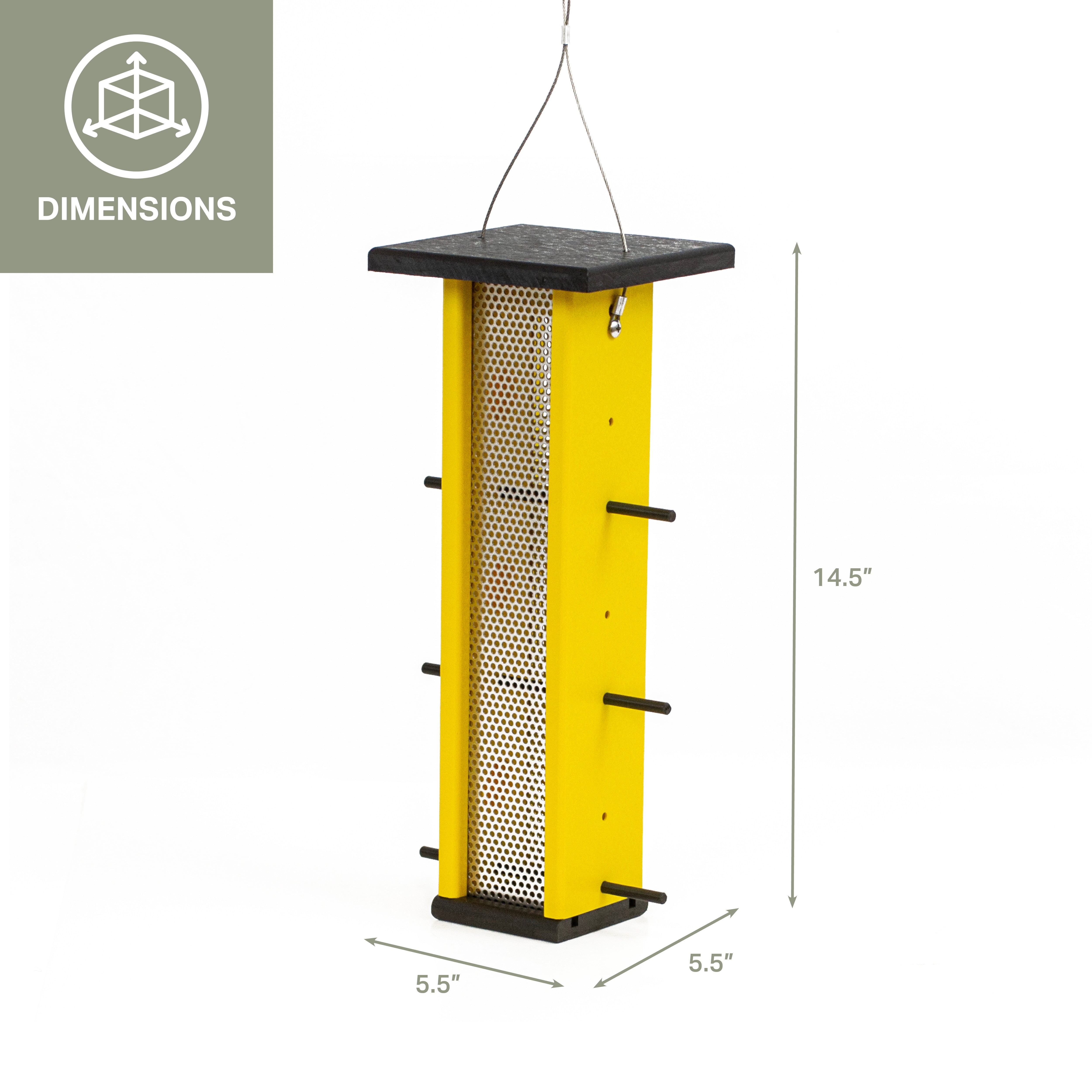 Outdoor Leisure Products Model GM6-1BKY Finch Bird Feeder Made with High Density Poly Resin Finished in Yellow and Black