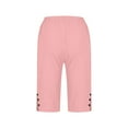 thumbnail image 4 of RYRJJ Womens Bermuda Shorts Dressy Causal Elastic Waist Buttons Linen Knee Length Long Shorts with Pockets Summer Beach Short(Pink,XXXL), 4 of 6