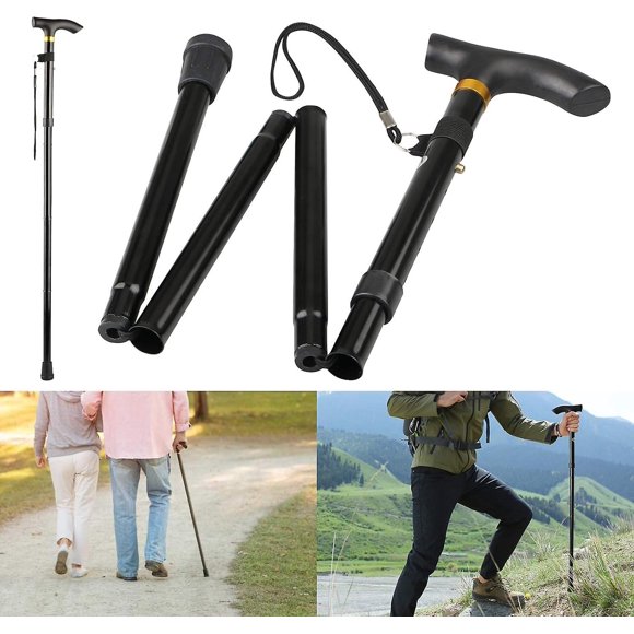 4 Folding Cane and Adjustable Lightweight Aluminum Metal Folding Cane Non-Slip Sofa Unisex for Hiking Trekking Travel