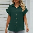 thumbnail image 4 of Womens Summer Button Down Shirts Ruffle Short Sleeve Lapel Collar Solid Tunic Tops Dressy Casual Work Office Blouses, 4 of 5