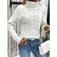 thumbnail image 5 of Women Turtle-Neck Sweaters Cable Knit Long Sleeve Pullover Jumper Tops Fall Winter Casual Solid Sweater White XL, 5 of 6