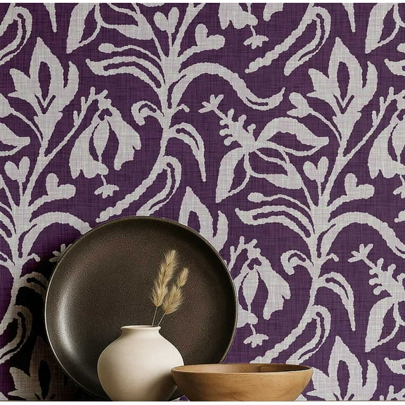 S4Sassy Peel & Stick Vinyl Wallpaper, Floral Wall Paper Contact Paper Waterproof- Purple, 25"x120", Removable Asian Style Covering for Home Decor in Bedrooms & Living Areas