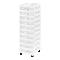 IRIS USA Craft Plastic Organizers and Storage, Rolling Storage Cart for Classroom Supplies, Storage Organizer for Art Supplies, Drawer Top Organizer for Small Parts, 10 Drawers, White/Clear