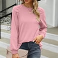 thumbnail image 2 of ManxiVoo Relaxed Round Neck Pullover with Puff Sleeves Casual Loose Fit Womens Hoodie Soft Comfortable Solid Color Streetwear Style XL Size Pink, 2 of 8