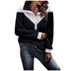 thumbnail image 1 of Suéter de cuello alto con bolsillo de botones de patchwork de manga larga para mujer Pompotops hdfakjf10154, 1 of 5