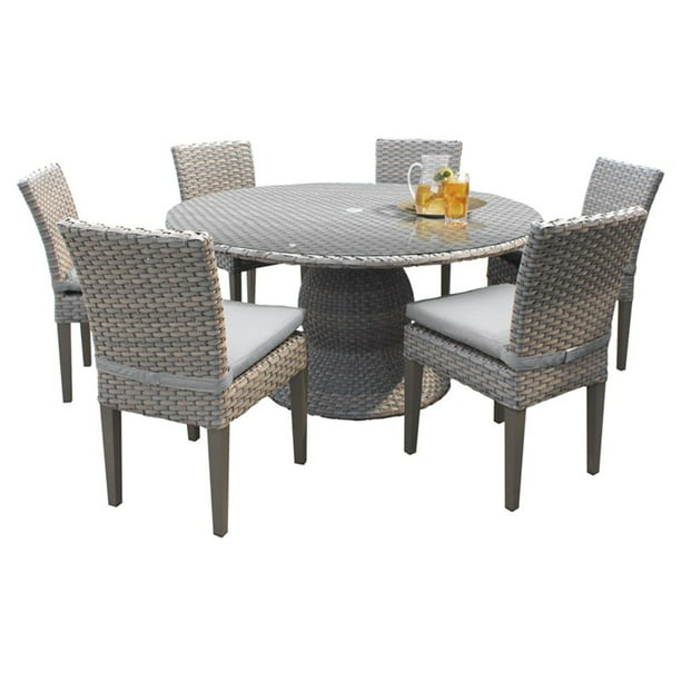 Oasis 60 Round Glass Top Patio Dining, Grey Round Dining Table Set For 6