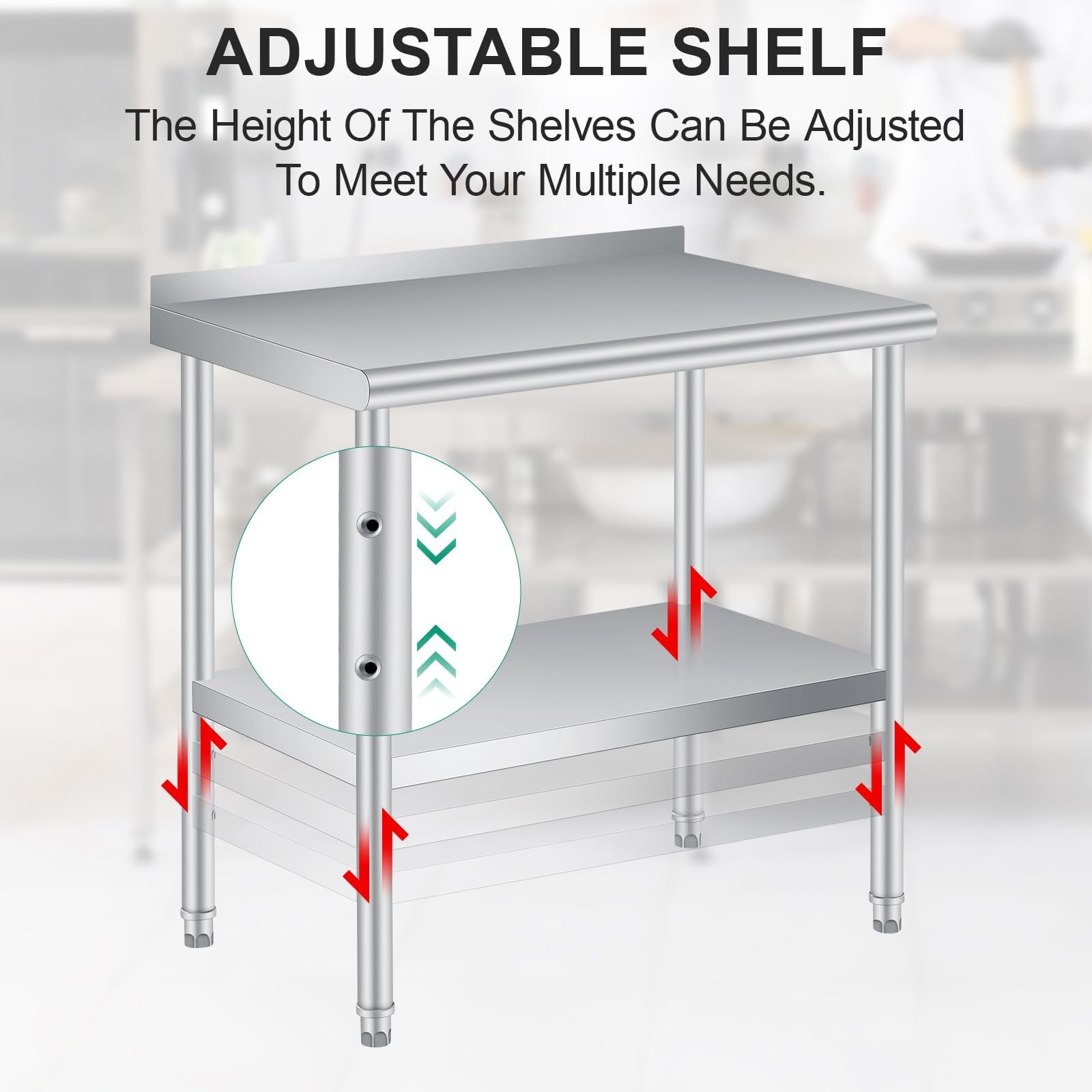 Yeshouse Stainless Steel Table for Prep & Work with Backsplash Commercial Heavy Duty Kitchen Worktable with Adjustable Under Shelf for Restaurant Business Home Outdoor
